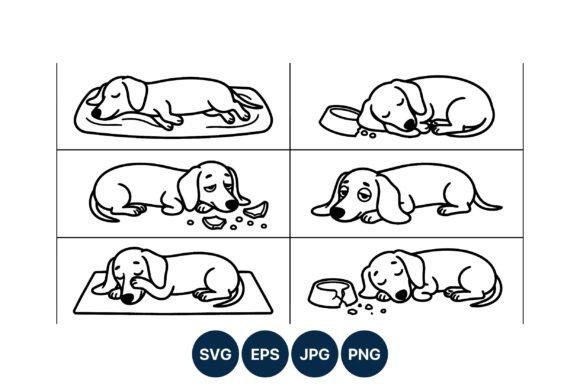 Download Sleeping and Sad Dachshund Dog Line Art - Dog line art Collection