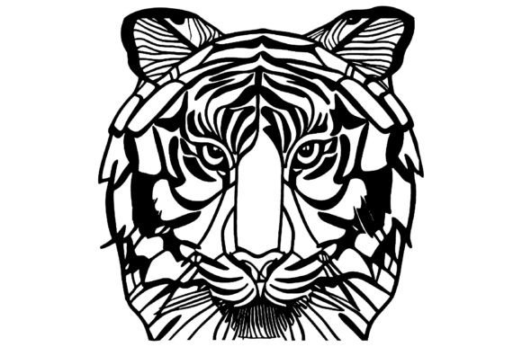 Download Tiger Head Line Art Ornament Vector - Premium Resources