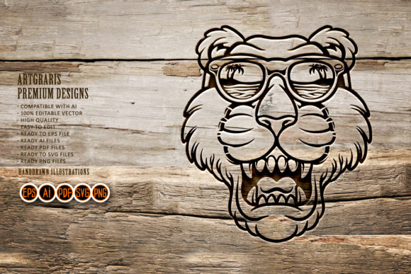 Download Cool Tiger Head with Glasses Silhouette - Tiger head Collection