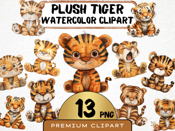 Download Watercolor Plush Tiger Clipart - Premium Bundle