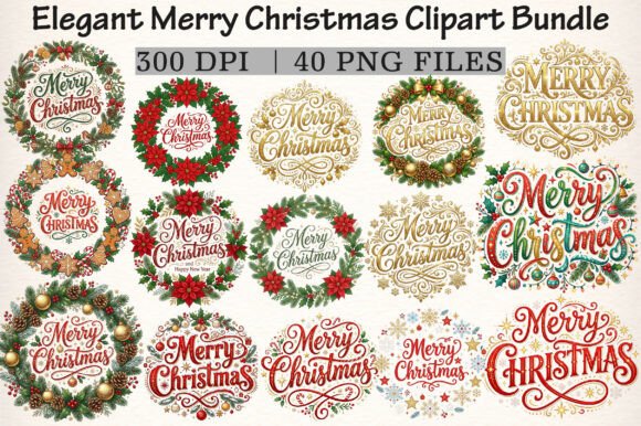 Download Elegant Merry Christmas Clipart Bundle - Christmas clipart Collection