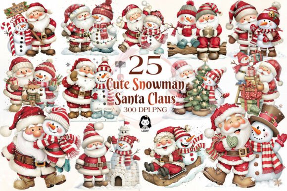 Download Cute Santa &amp; Snowman Christmas Clipart - Christmas clipart Collection