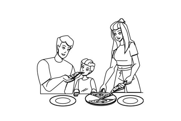 Download Family Eating Pizza Vector - Pizza vector Collection